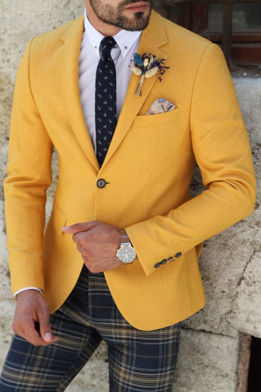 Marina Mustard Slim Fit Blazer - Elevate Your Style
