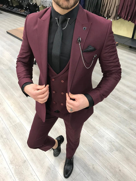 Louis Slim Fit Burgundy Crystal Suit