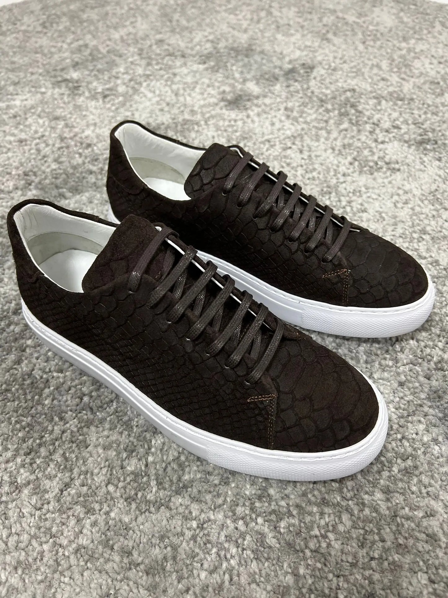 Lenzi Special Edition Suede Print Leather Brown Sneakers - BRABION
