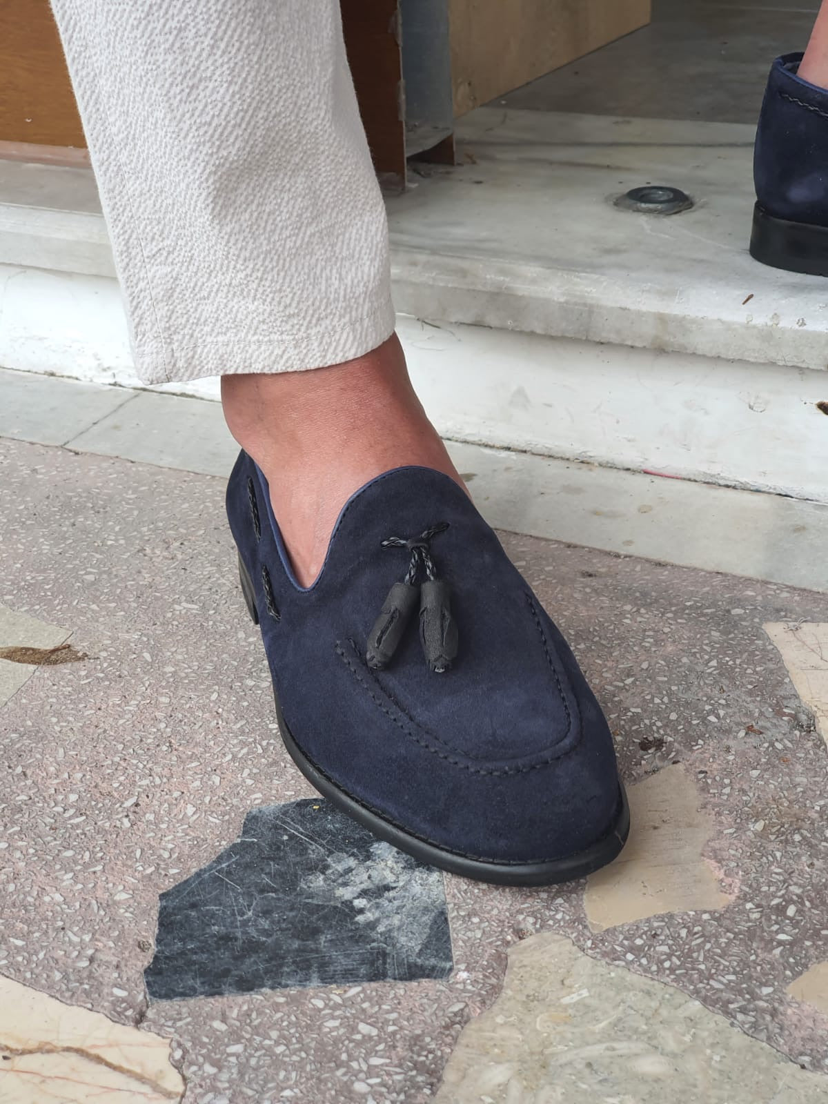 Bristol Navy Blue Suede Tassel Loafers