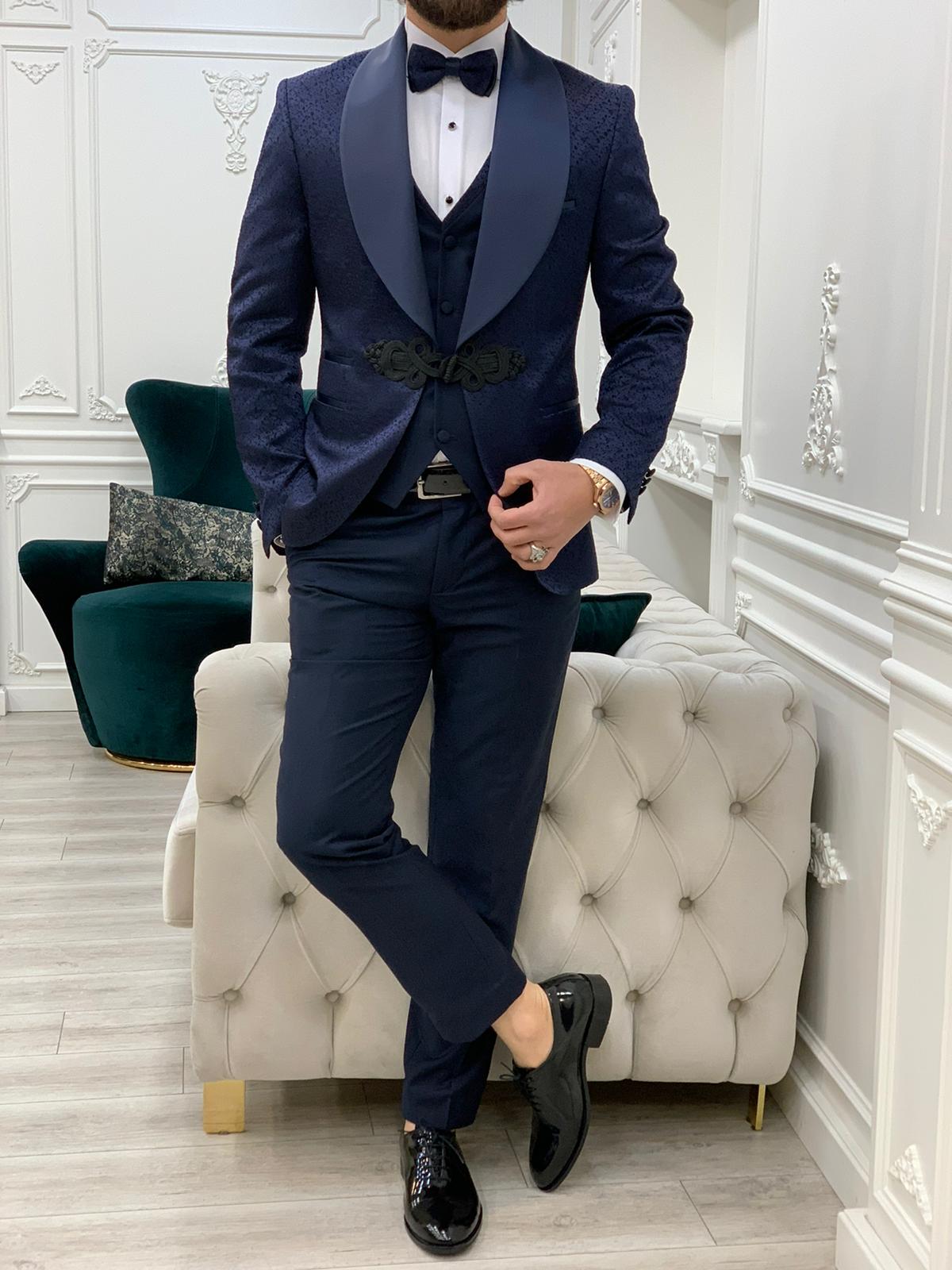 Lopez Navy Blue Slim Fit Tuxedo