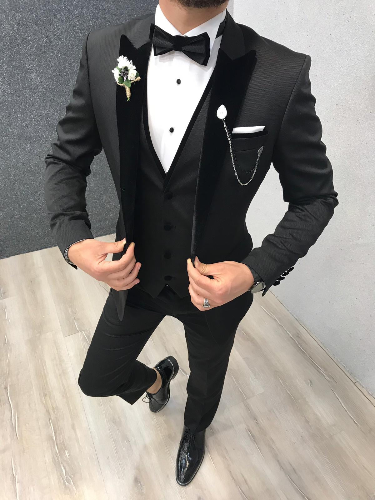 Premium Infinite Royal Black Velvet Tuxedo for Weddings Galas