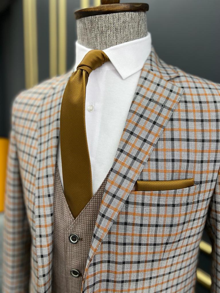 Ely Black Slim Fit Plaid Suit