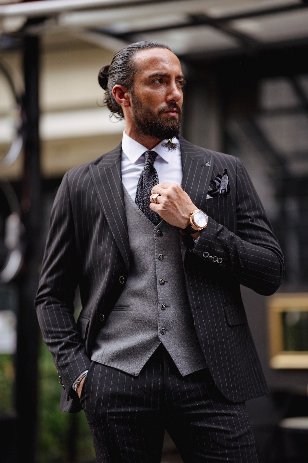 Paris Black Slim Fit Pinstripe Combination Suit