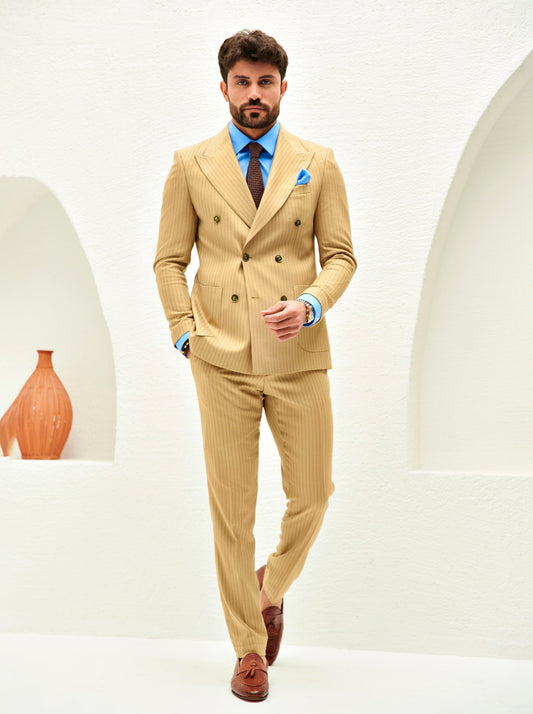 Camel Striped Double Breasted Suit 2-Piece VIOSSI