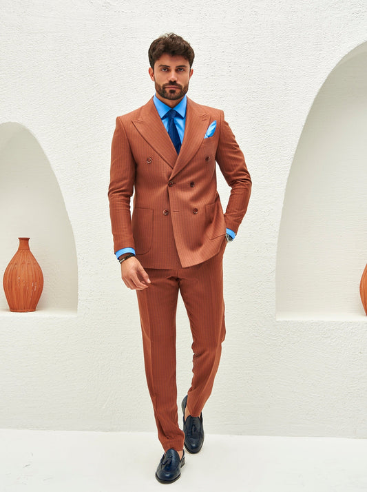 Brown Striped Double Breasted Suit 2-Piece VIOSSI