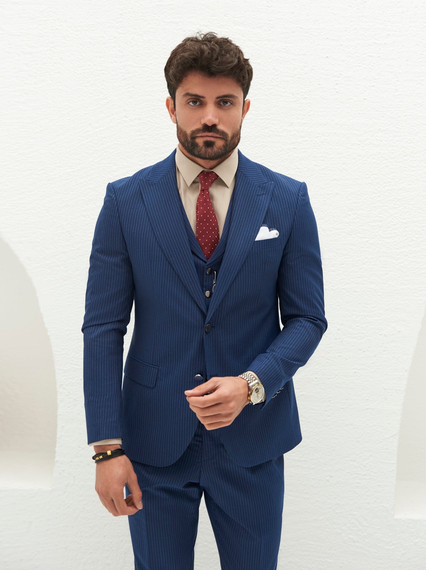 Navy Striped Slim-Fit Suit 3-Piece VIOSSI