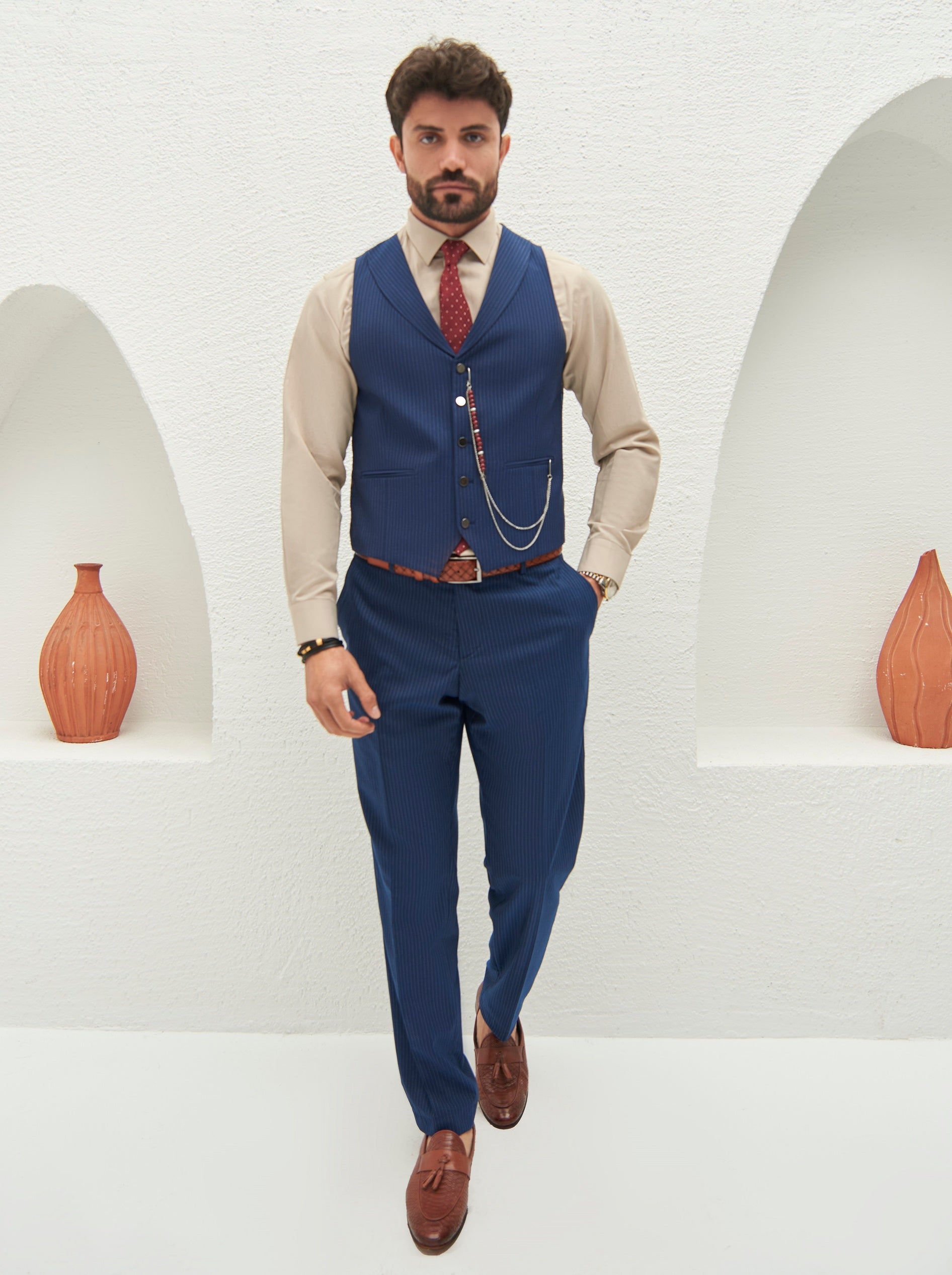 Navy Striped Slim-Fit Suit 3-Piece VIOSSI