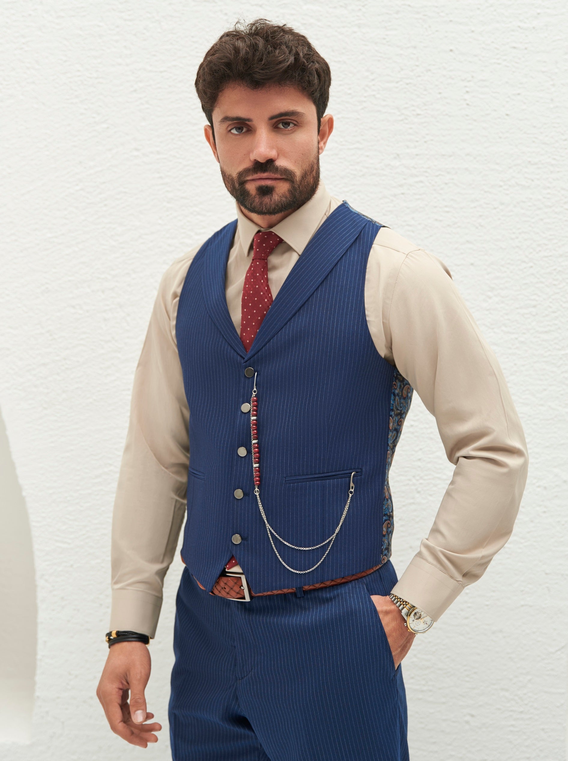 Navy Striped Slim-Fit Suit 3-Piece VIOSSI
