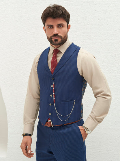Navy Striped Slim-Fit Suit 3-Piece VIOSSI