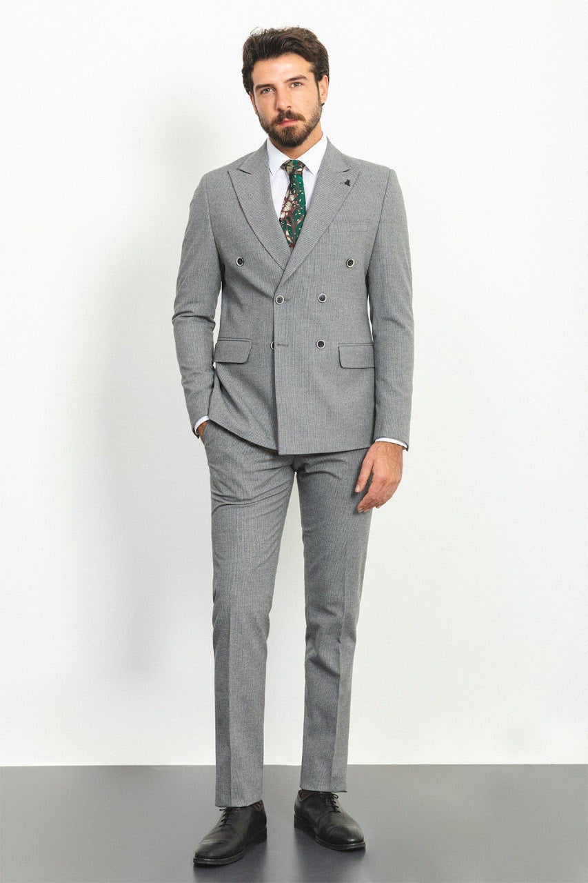 Brabion Rocco Gray Slim Fit 2 Piece Double Breasted Striped Suit