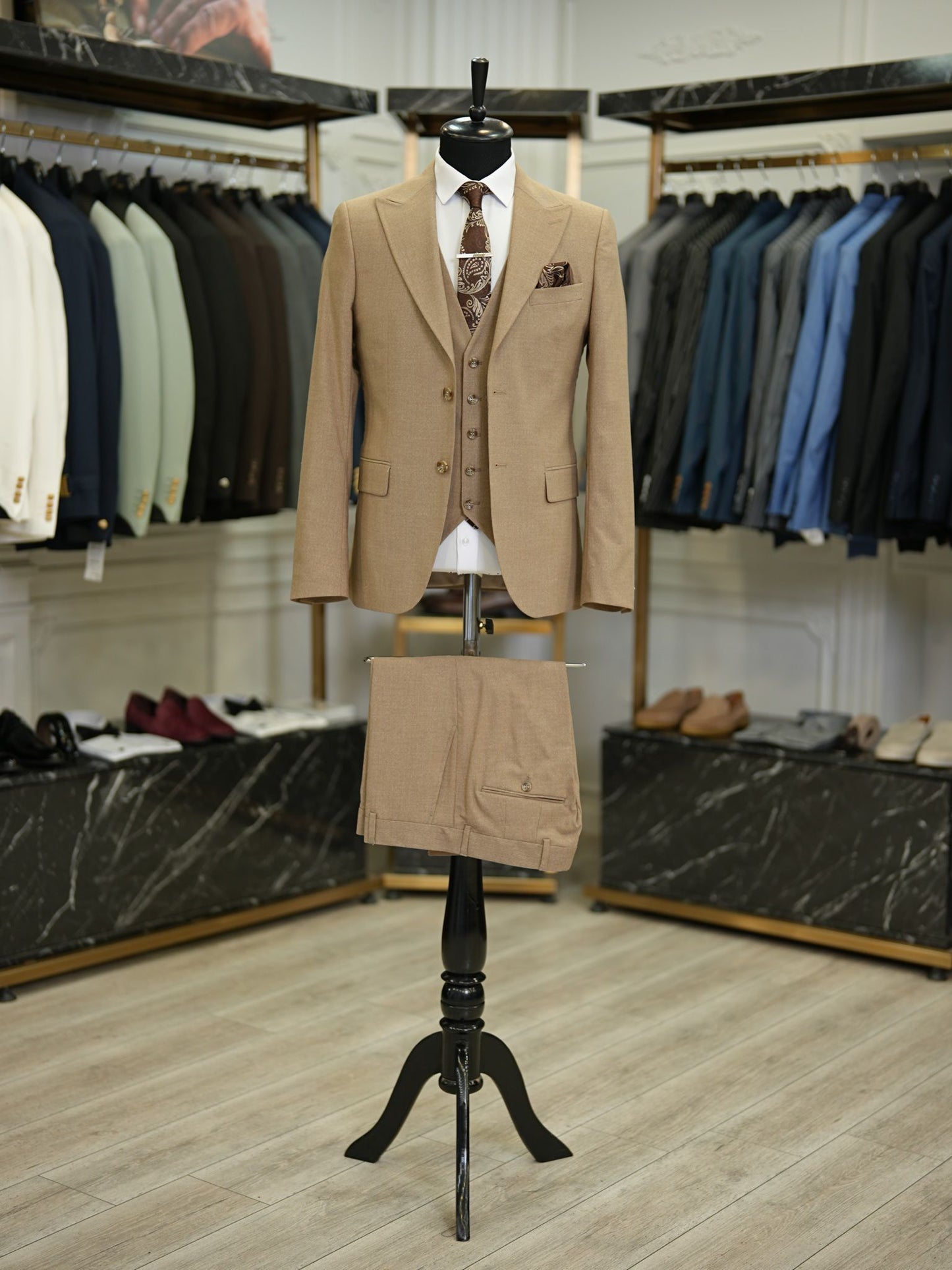 Brabion Maison Brown Slim Fit Pinstripe Suit