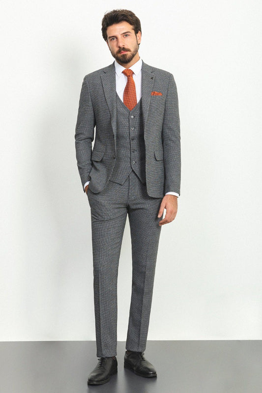 Brabion Marco Dark Gray Slim Fit Notch Lapel 3 Piece Suit