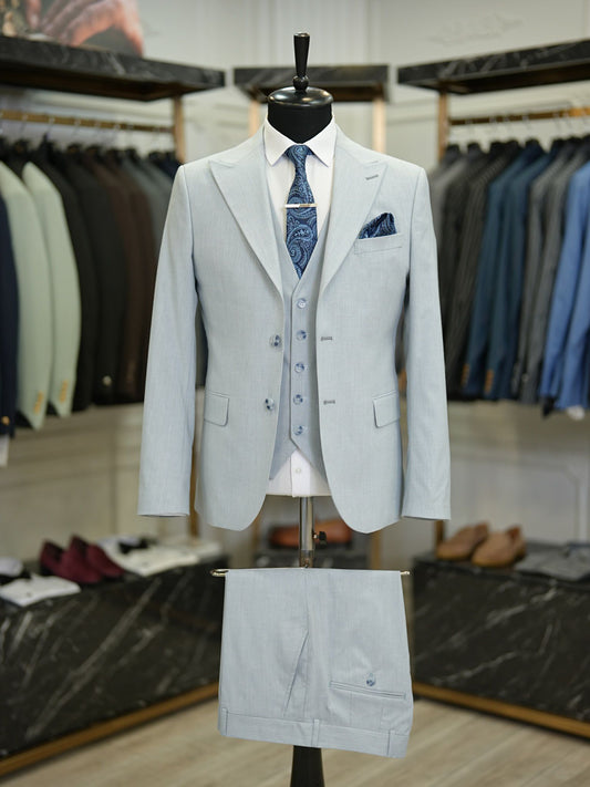 Brabion Maison Light Blue Slim Fit Pinstripe Suit