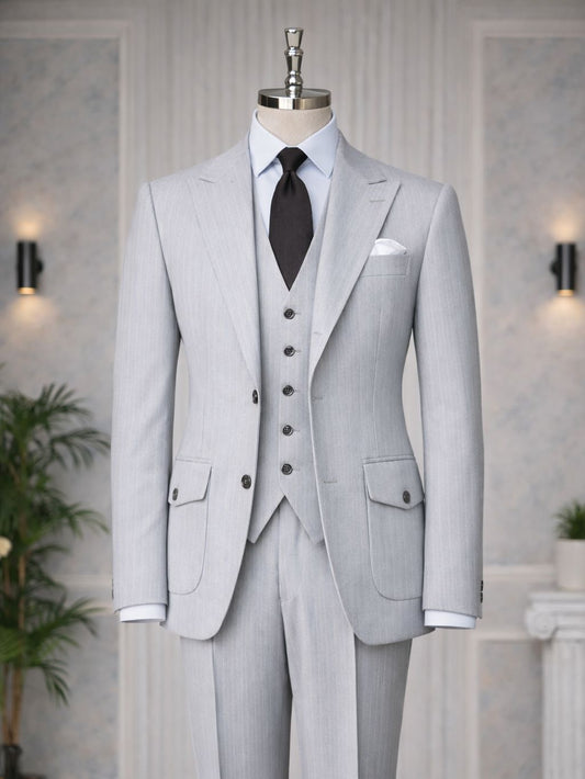 Grey Striped Slim-Fit Suit 3-Piece VIOSSI
