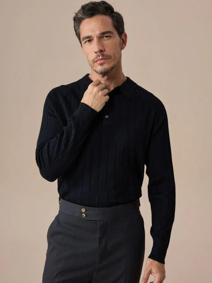 Men’s Ribbed Knit Polo Sweater