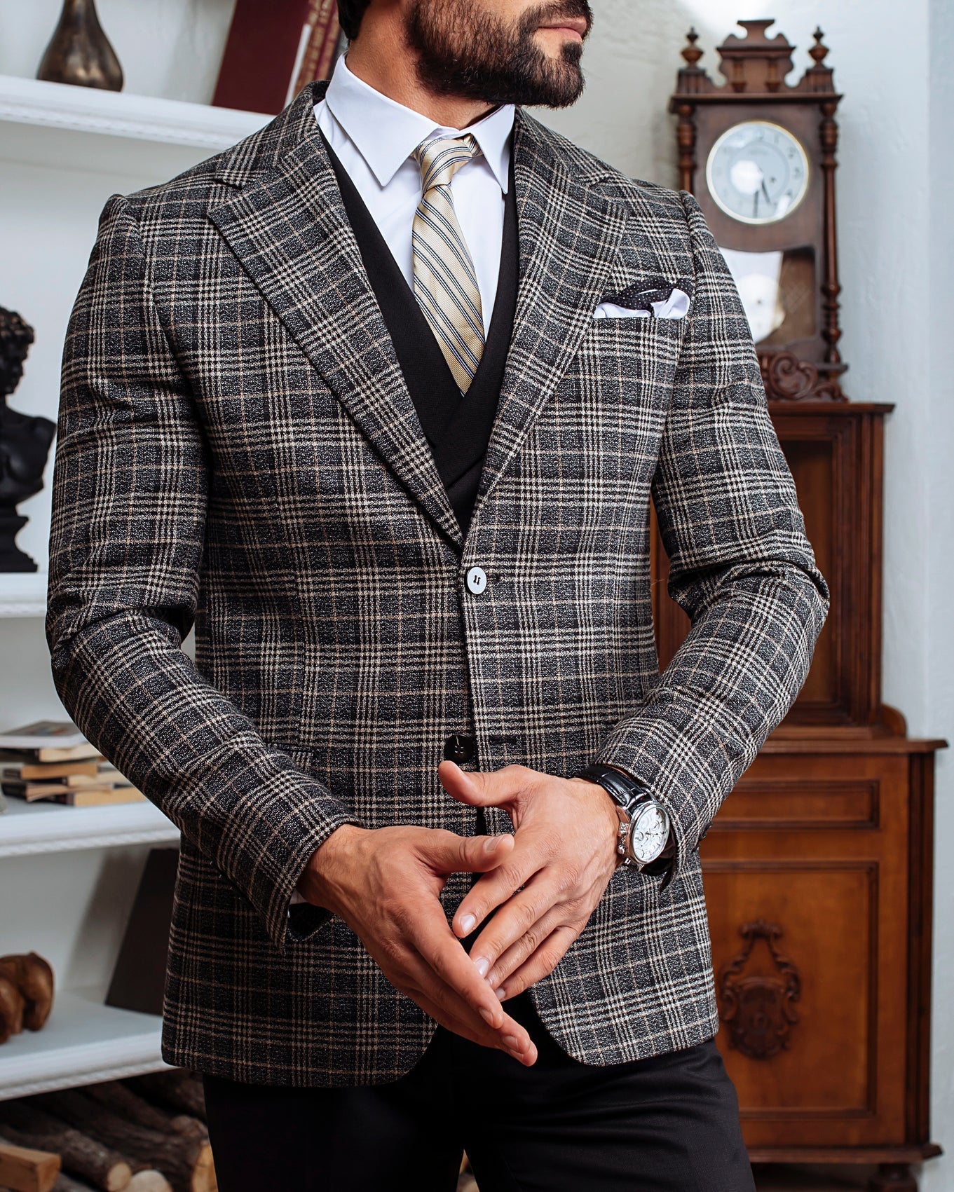 Grey Plaid Slim-Fit Suit 3-Piece VIOSSI