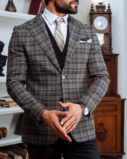 Grey Plaid Slim-Fit Suit 3-Piece VIOSSI