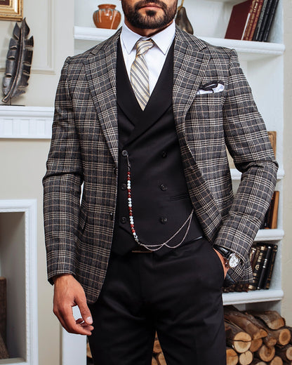 Grey Plaid Slim-Fit Suit 3-Piece VIOSSI