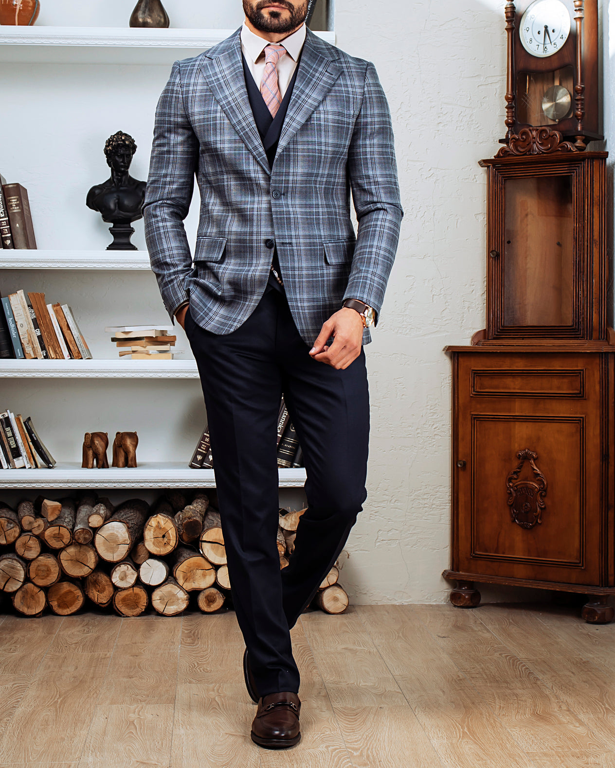 Blue Plaid Slim-Fit Suit 3-Piece VIOSSI