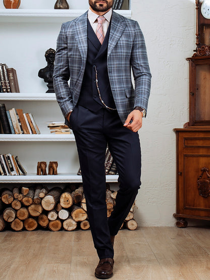 Blue Plaid Slim-Fit Suit 3-Piece VIOSSI