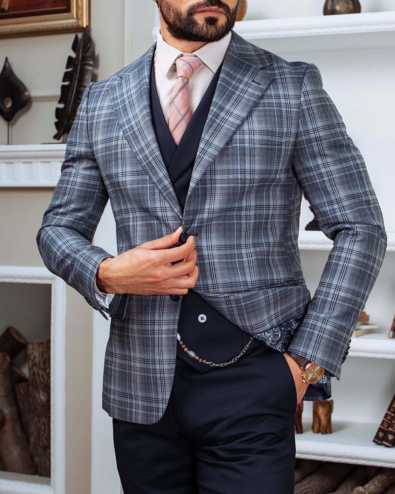 Blue Plaid Slim-Fit Suit 3-Piece VIOSSI