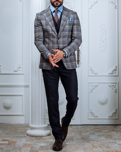 Grey Plaid Slim-Fit Suit 3-Piece VIOSSI