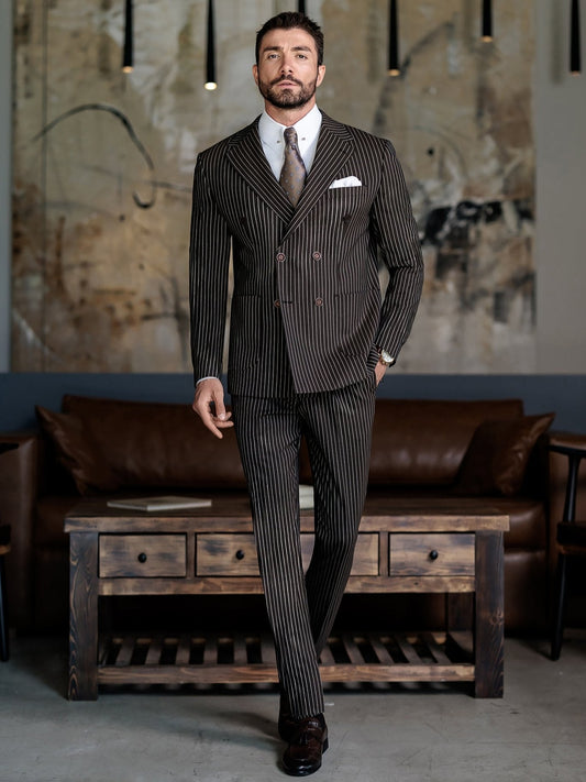 Brown Striped Double Breasted Suit 2-Piece VIOSSI