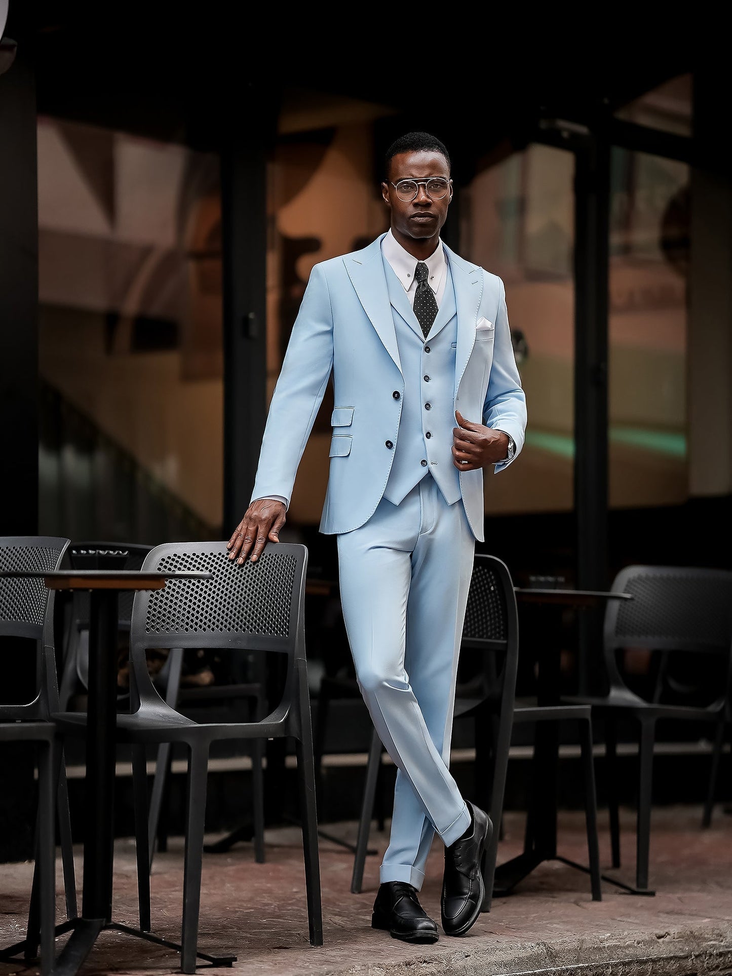 Sky-Blue Slim-Fit Suit 3-Piece VIOSSI