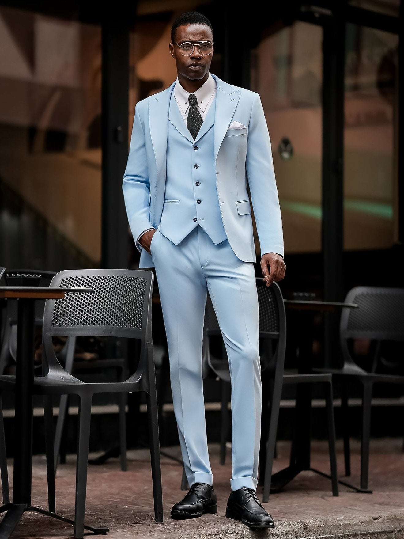 Sky-Blue Slim-Fit Suit 3-Piece VIOSSI