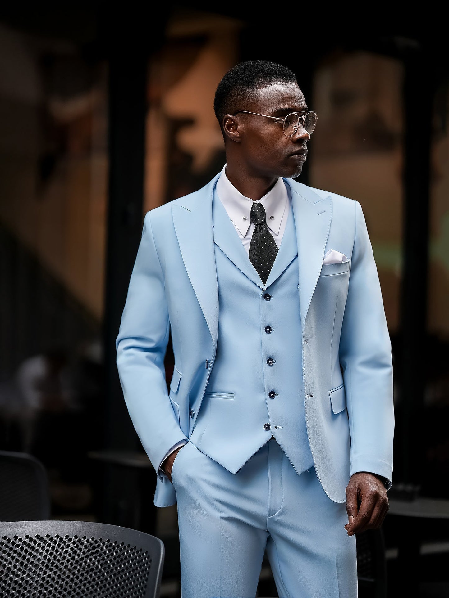 Sky-Blue Slim-Fit Suit 3-Piece VIOSSI