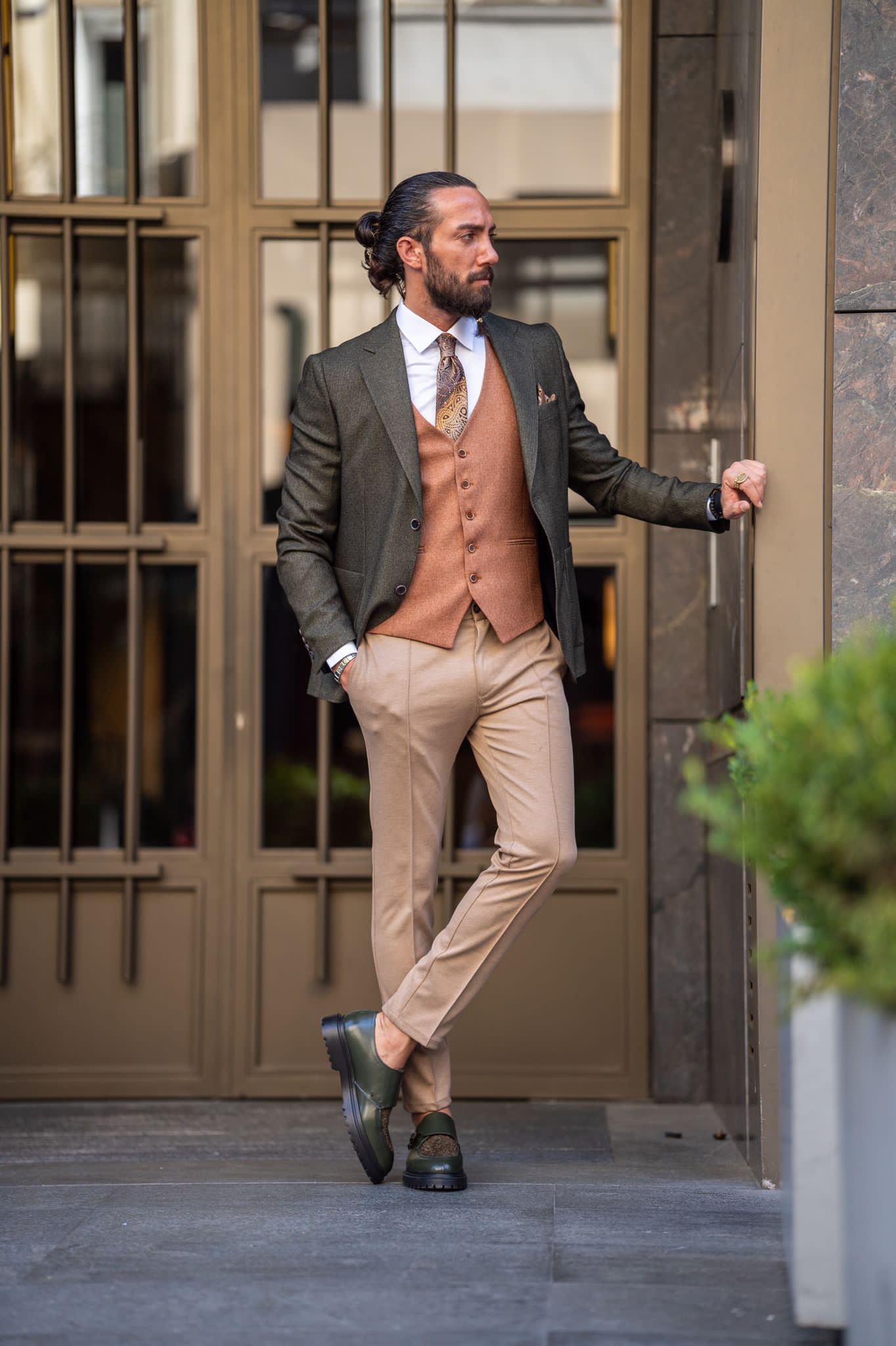 Ardean Khaki Slim Fit Notch Lapel 3 Piece Combination Suit