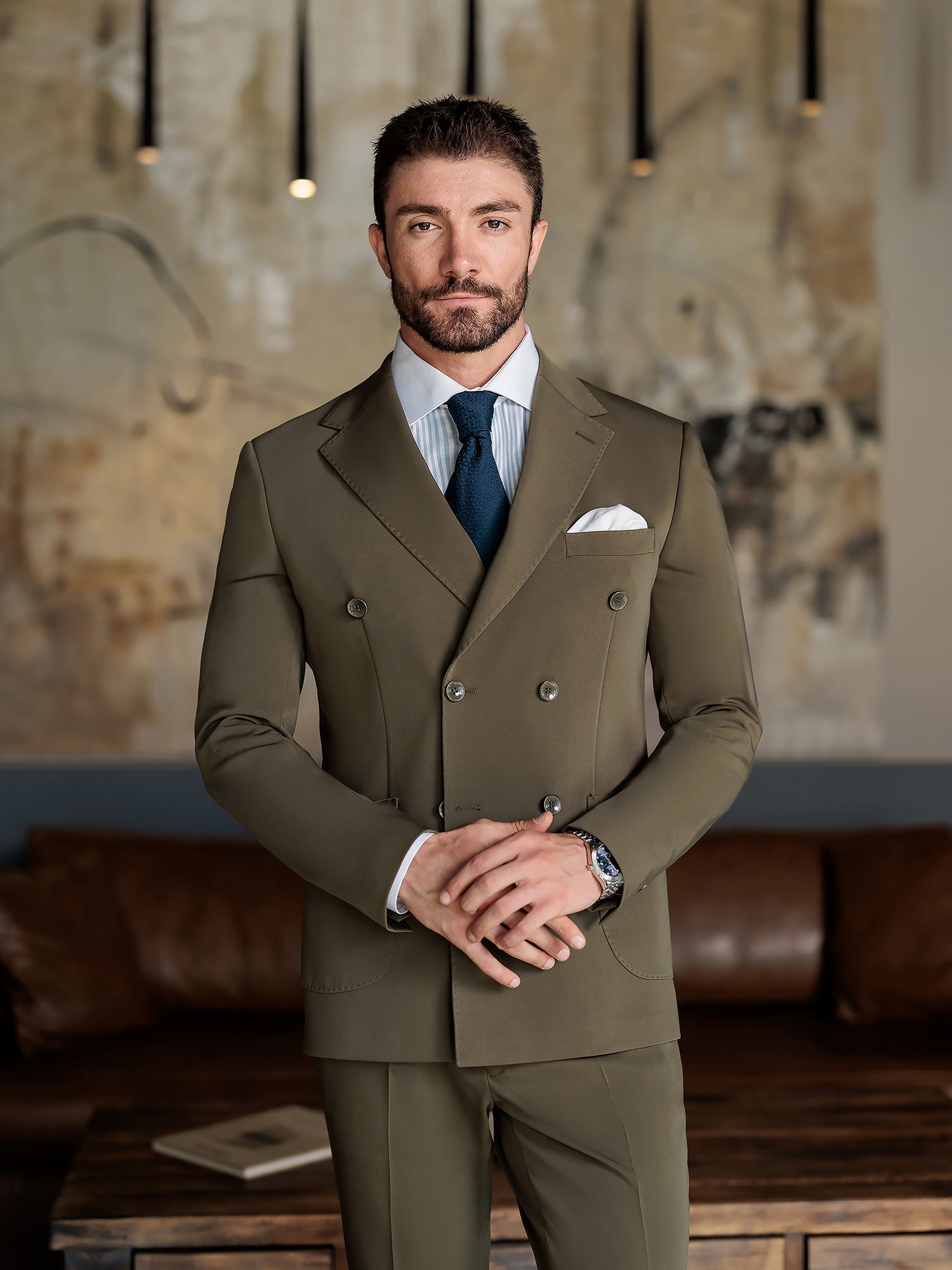 Khaki Double Breasted Suit 2-Piece VIOSSI