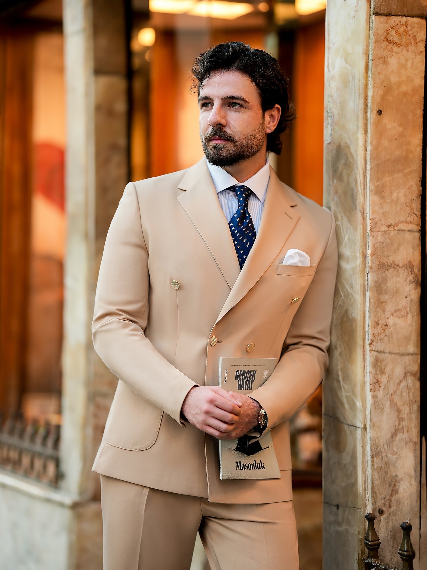 Camel Double Breasted Suit 2-Piece VIOSSI