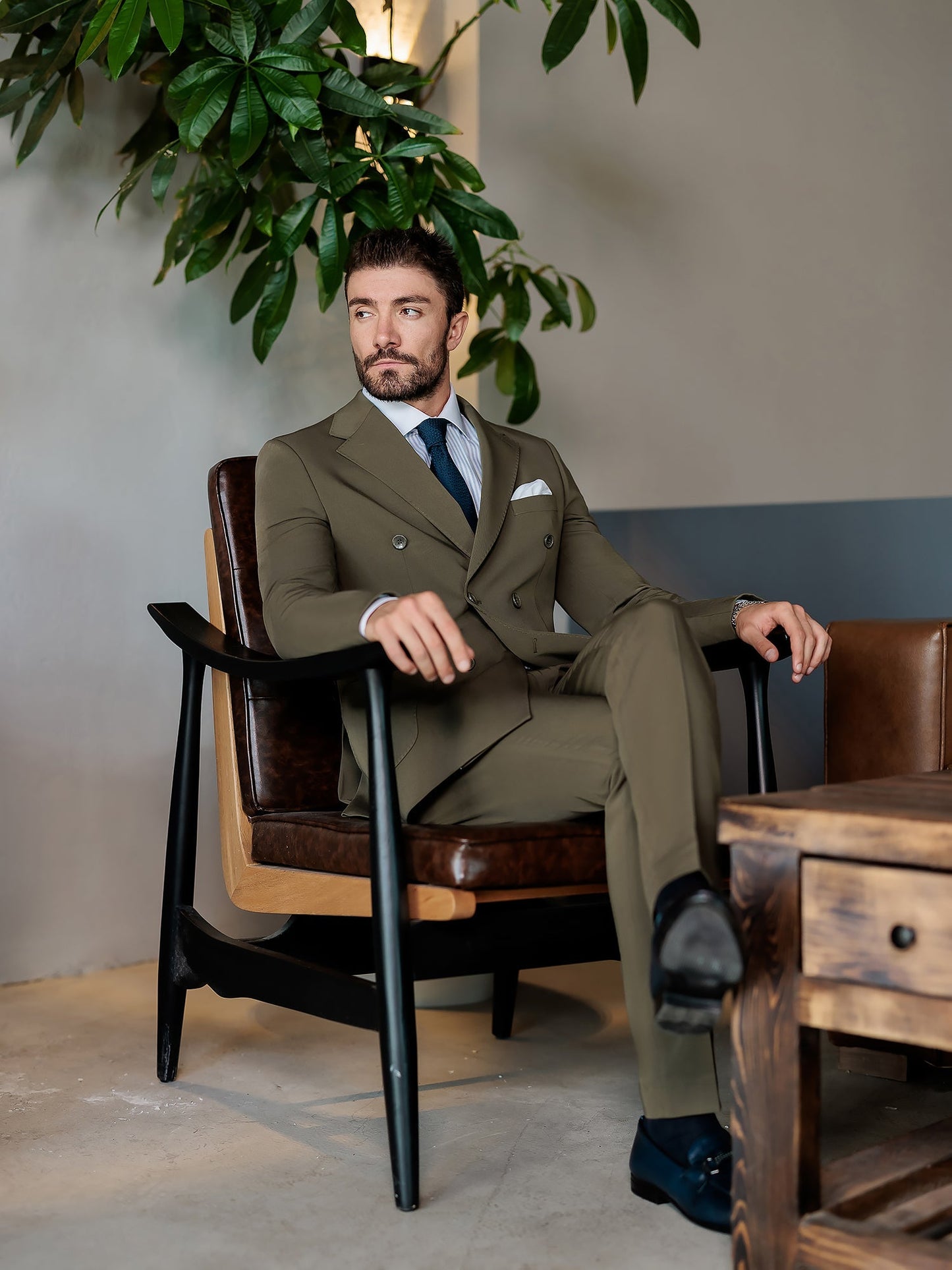 Khaki Double Breasted Suit 2-Piece VIOSSI