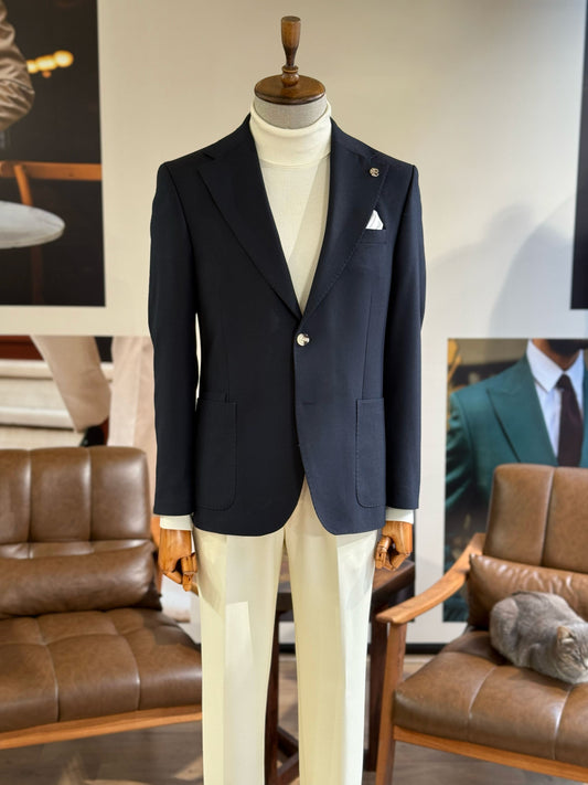 Navy Single Breasted Blazer - BRABION