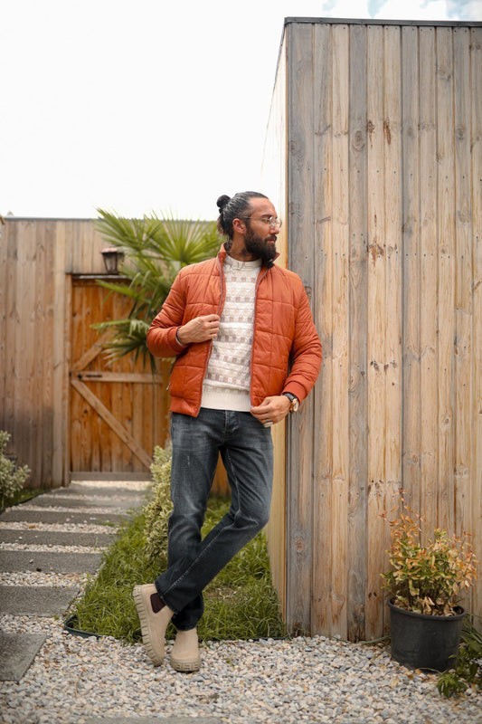 Men’s Casual Tile Jacket with Zipper Pocket Detailing