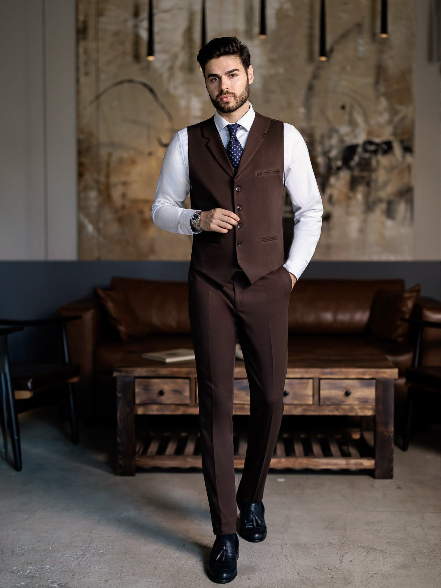 Brown Slim-Fit Suit 3-Piece VIOSSI