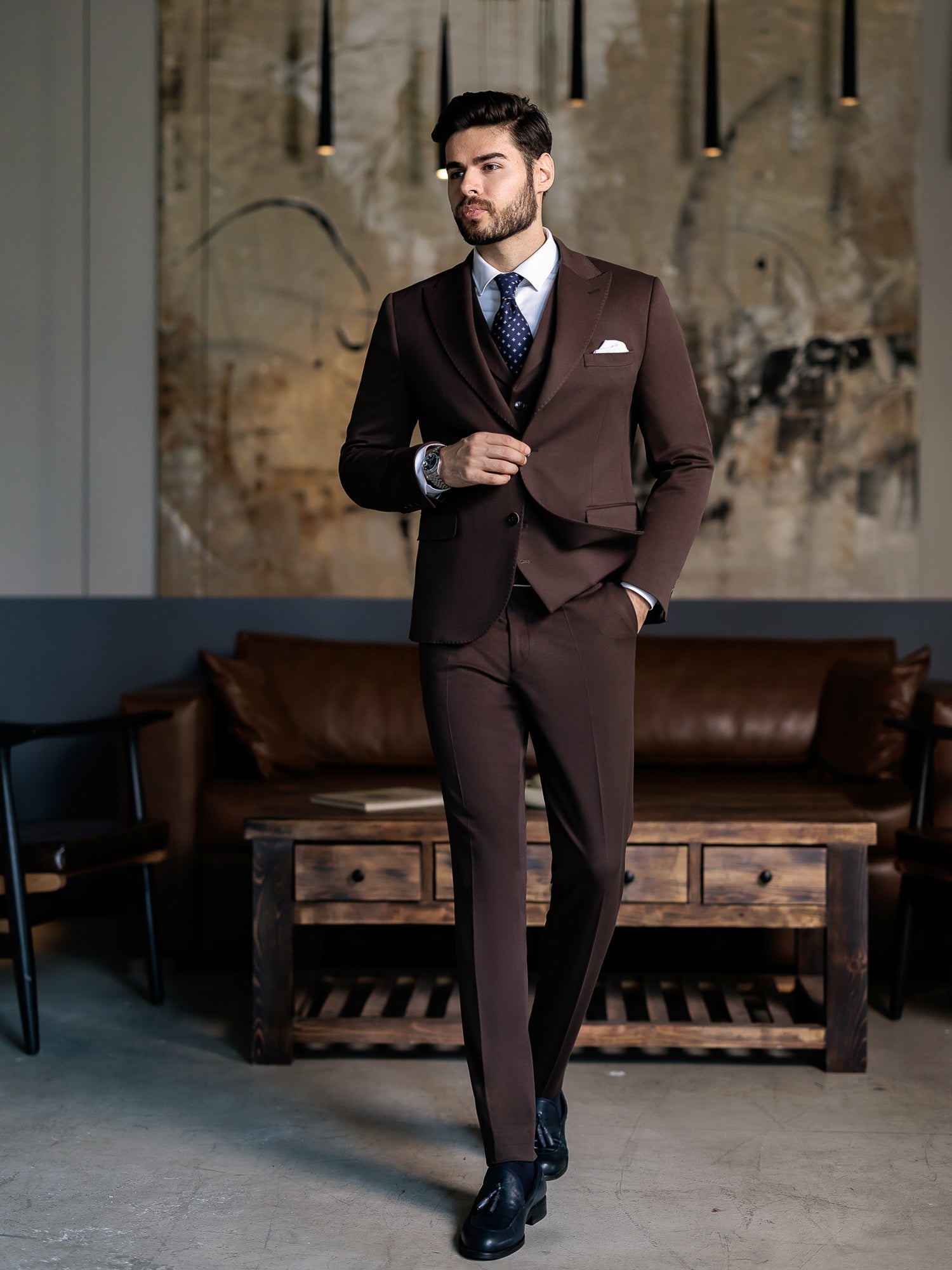Brown Slim-Fit Suit 3-Piece VIOSSI