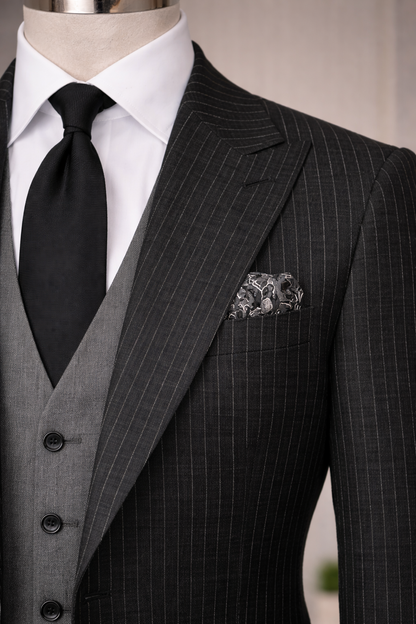 Black Double-Sided Vest Suit 3-Piece VIOSSI