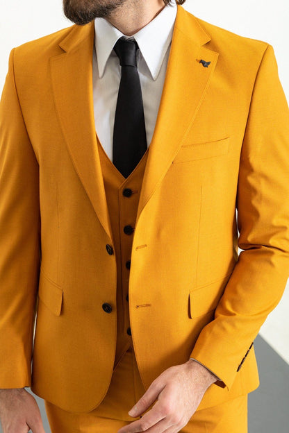 Brabion Elio Mustard Slim Fit Notch Lapel 3 Piece Suit