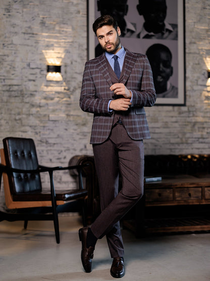 Bordeaux Plaid Slim-Fit Suit 3-Piece VIOSSI