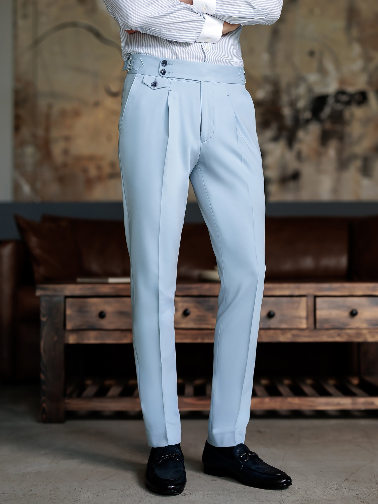 London Sky-Blue High Waist Slim-Fit Pants VIOSSI