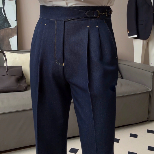 Gurkha Double-Pleat Denim Trousers