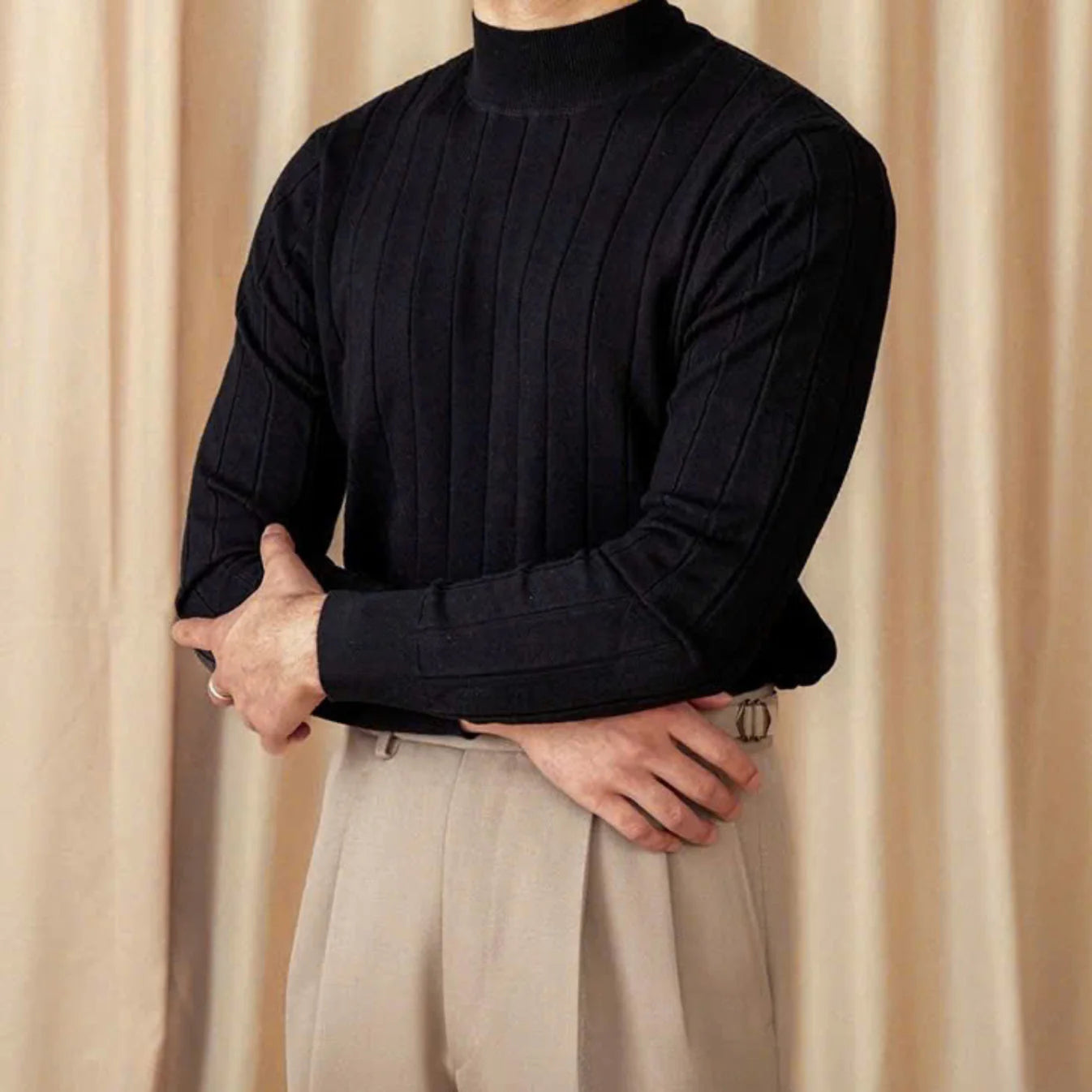 Men's Ribbed Mock-Neck Knit Sweater