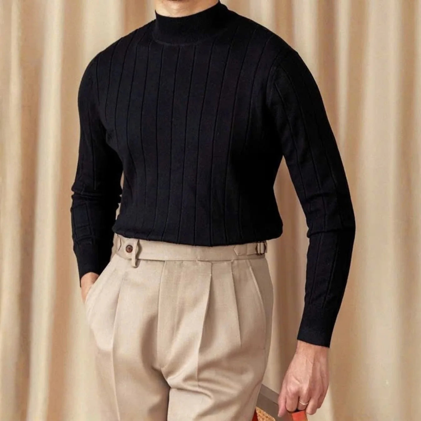 Men's Ribbed Mock-Neck Knit Sweater