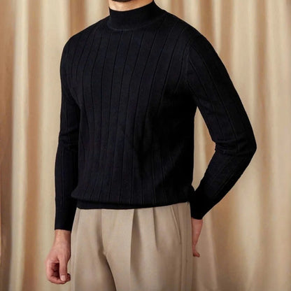 Men's Ribbed Mock-Neck Knit Sweater