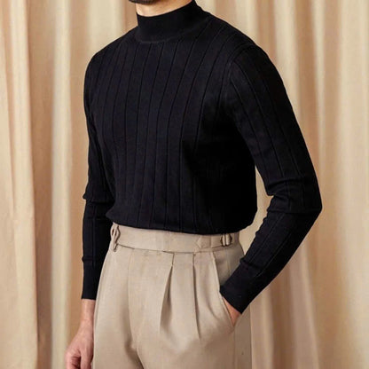 Men's Ribbed Mock-Neck Knit Sweater