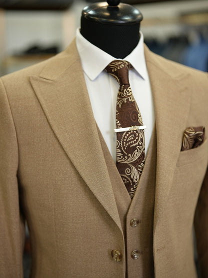 Brabion Maison Brown Slim Fit Pinstripe Suit