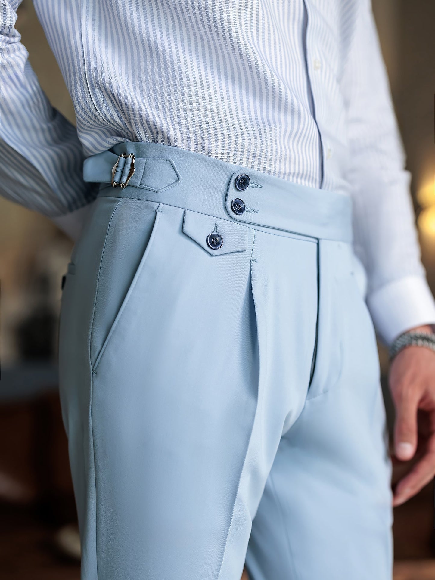 London Sky-Blue High Waist Slim-Fit Pants VIOSSI